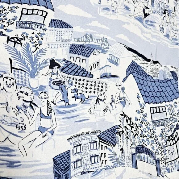 Reformation Gavin Blue White Portugal Printed Open Back Cap Sleeve Midi Dress - Picture 8 of 16